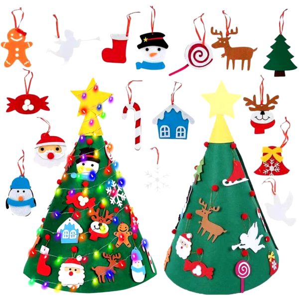Kids DIY Felt Christmas Tree Lighted 3D Felt Christmas Tree Making Kit Children Favor Christmas Gift Christmas Decoration 2024 - Image 3