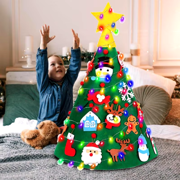 Kids DIY Felt Christmas Tree Lighted 3D Felt Christmas Tree Making Kit Children Favor Christmas Gift Christmas Decoration 2024 - Image 5