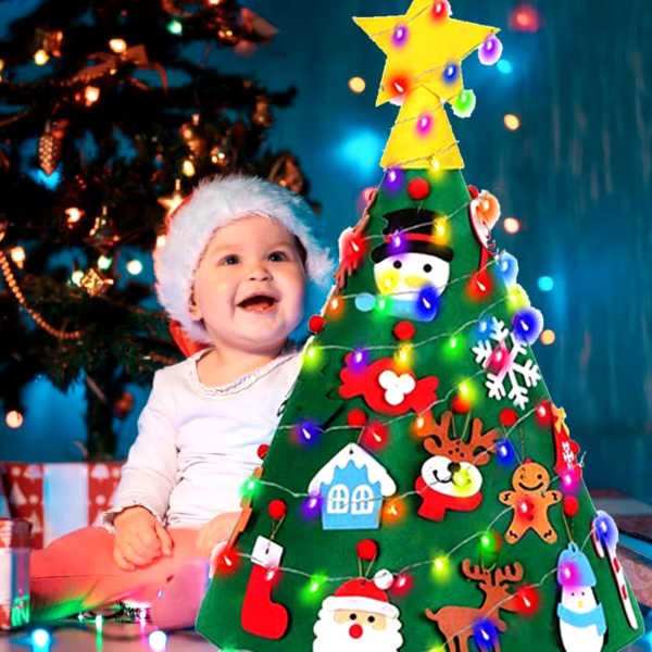 Kids DIY Felt Christmas Tree Lighted 3D Felt Christmas Tree Making Kit Children Favor Christmas Gift Christmas Decoration 2024 - Image 4