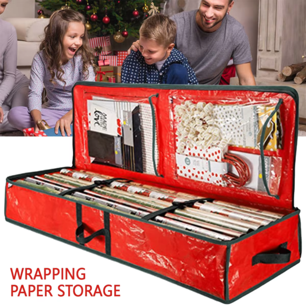 Christmas Gift Wrap Storage Bag Waterproof Underbed Storage Organizer with Reinforced Handles Xmas Wrapping Paper Storage Box - Image 2