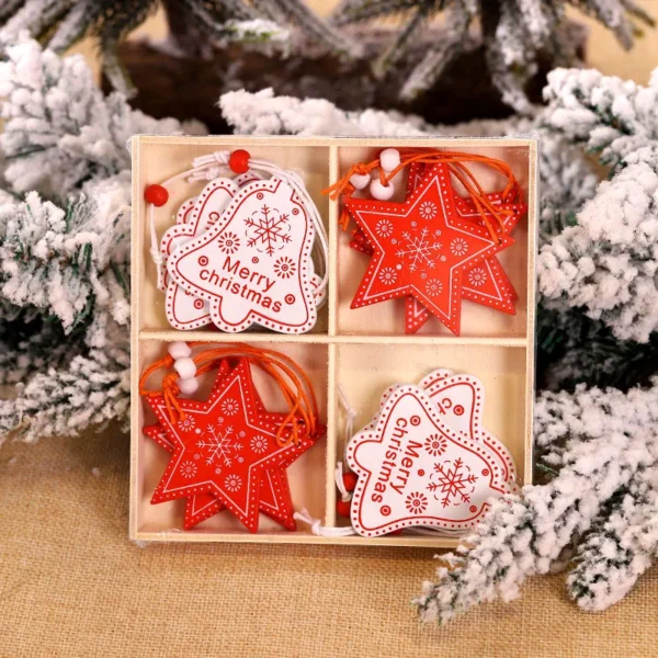 12/9PCS Wooden Snowflake Christmas Ornaments – Rustic Hanging Decorations for Tree, Home, and Holiday Gifts - Image 9