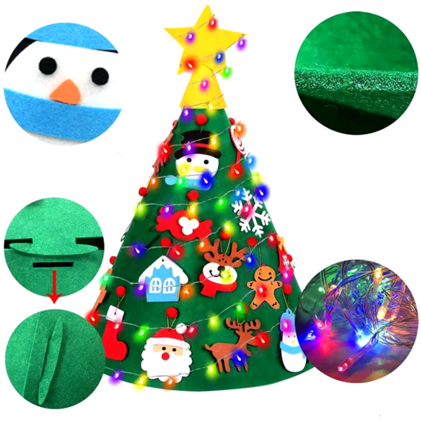 Kids DIY Felt Christmas Tree Lighted 3D Felt Christmas Tree Making Kit Children Favor Christmas Gift Christmas Decoration 2024 - Image 6